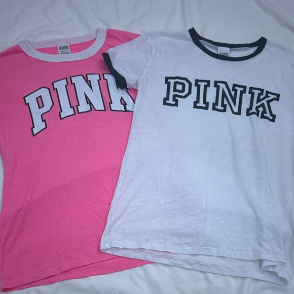 PINK Victoria's Secret Tops - PINK Victoria's Secret Bright Pink and White Tee